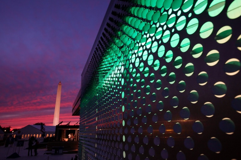 Energy-efficient lighting illuminated a solar-powered house during the Solar Decathlon in Washington, DC on Oct. 10, 2009.