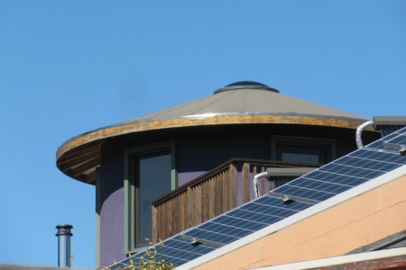 Solar panels on a roof in Oakland