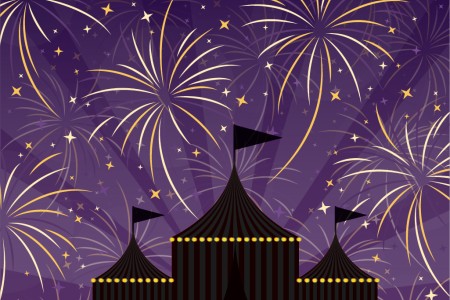 Grand finale with fireworks above a circus tent