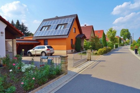Home with solar panels on the roof
