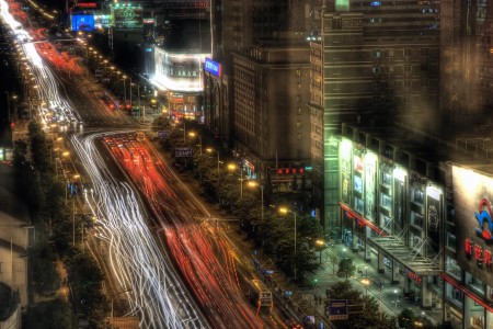 Traffic on a street in Hunan Province, China
