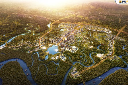 A rendering of Indonesia's proposed new capital city, from architecture firm Urban Plus