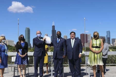Signing the Climate and Equitable Jobs Act in Chicago