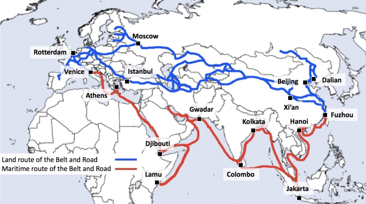 Map of China's international Belt and Road Initiative