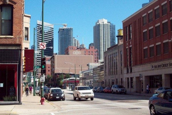 Chicago street with skyscapers in background
